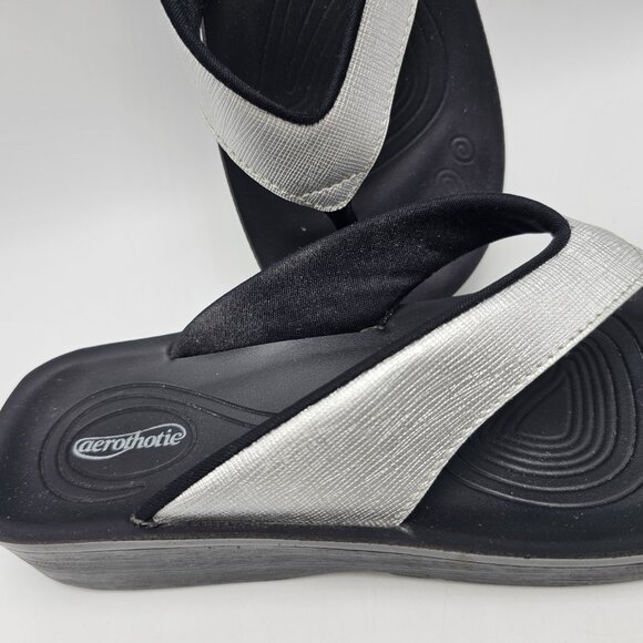 AEROTHOTIC Arch Support silver Flip Flops Sandals 36 Thongs Shoes Silver Slip On - Picture 2 of 11